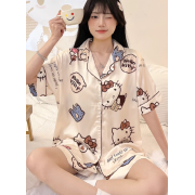 9407 Sanrio冰絲夏季新款帶胸墊家居服HelloKitty睡衣套裝