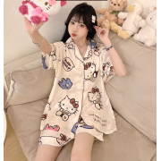 9407 Sanrio冰絲夏季新款帶胸墊家居服HelloKitty睡衣套裝