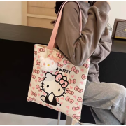 9880 日系HelloKitty小清新單肩手提大容量帆布包（送掛件）