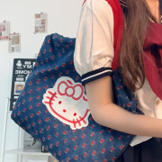 9884 中古HelloKitty復古牛仔貼布大容量單肩手提包