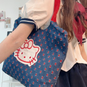 9884 中古HelloKitty復古牛仔貼布大容量單肩手提包