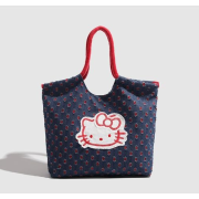 9884 中古HelloKitty復古牛仔貼布大容量單肩手提包