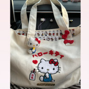 10086 HelloKitty可愛刺繡大容量手提單肩帆布包（送掛件）