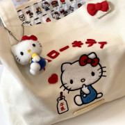 10086 HelloKitty可愛刺繡大容量手提單肩帆布包（送掛件）