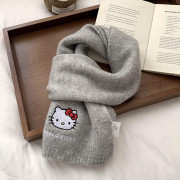 10256 HelloKitty秋冬針織刺繡可愛保暖圍巾