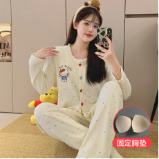 10278 HelloKitty秋冬日系帶胸墊長袖長褲保暖家居服套裝