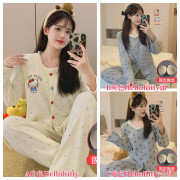 10278 HelloKitty秋冬日系帶胸墊長袖長褲保暖家居服套裝