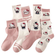 10346 HelloKitty秋冬日系粉色卡通中筒襪（1套8對）