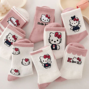 10346 HelloKitty秋冬日系粉色卡通中筒襪（1套8對）