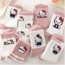 10346 HelloKitty秋冬日系粉色卡通中筒襪（1套8對）