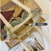 10366 卡通亞麻大托特金絲提花刺繡手提袋